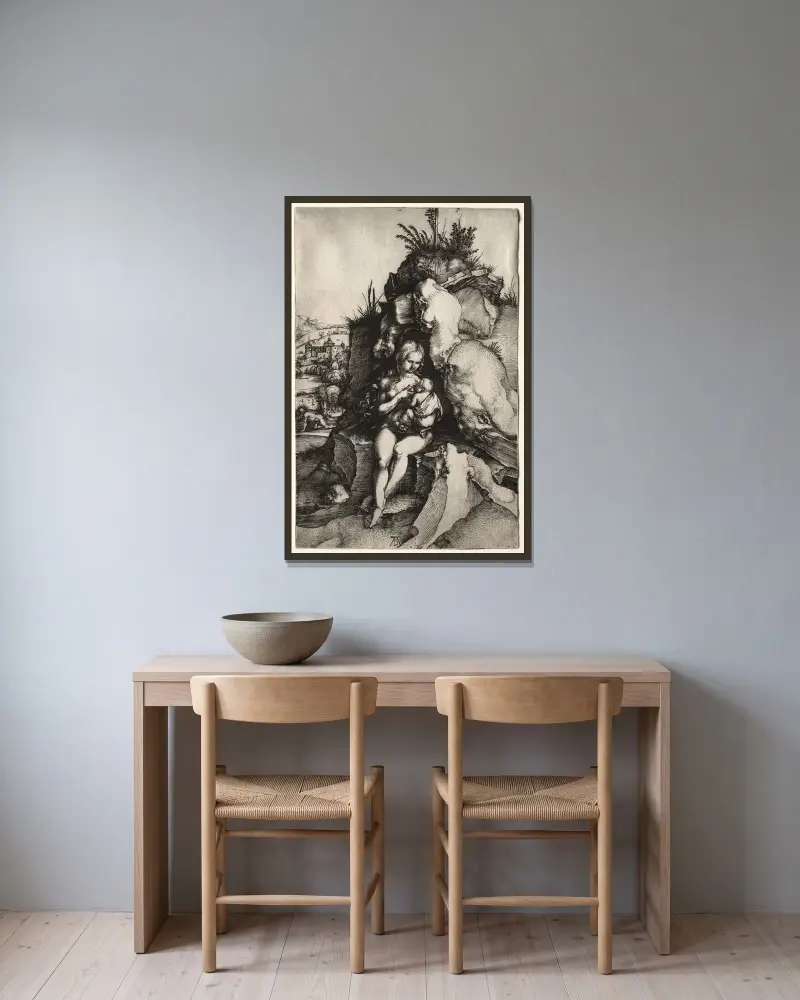 Johannes Chrysostomos botgöring av Albrecht Dürer inramad på en vägg