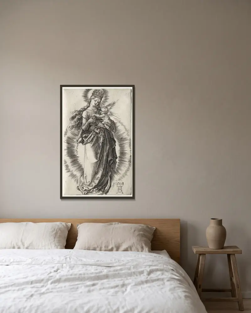 Panna Marie s hvězdnou korunou, Albrecht Dürer v rámu na stěně