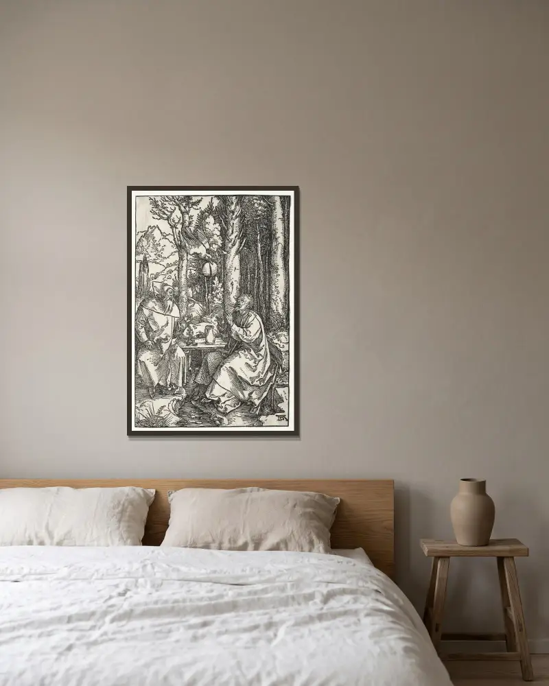 Den helige Antonius besök hos Paulus Eremiten av Albrecht Dürer inramad på en vägg