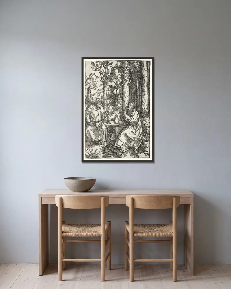 Den helige Antonius besök hos Paulus Eremiten av Albrecht Dürer inramad på en vägg
