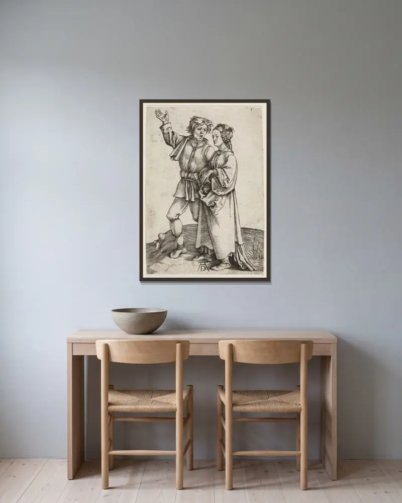 Der junge Bauer und seine Frau von Albrecht Dürer gerahmt an einer Wand