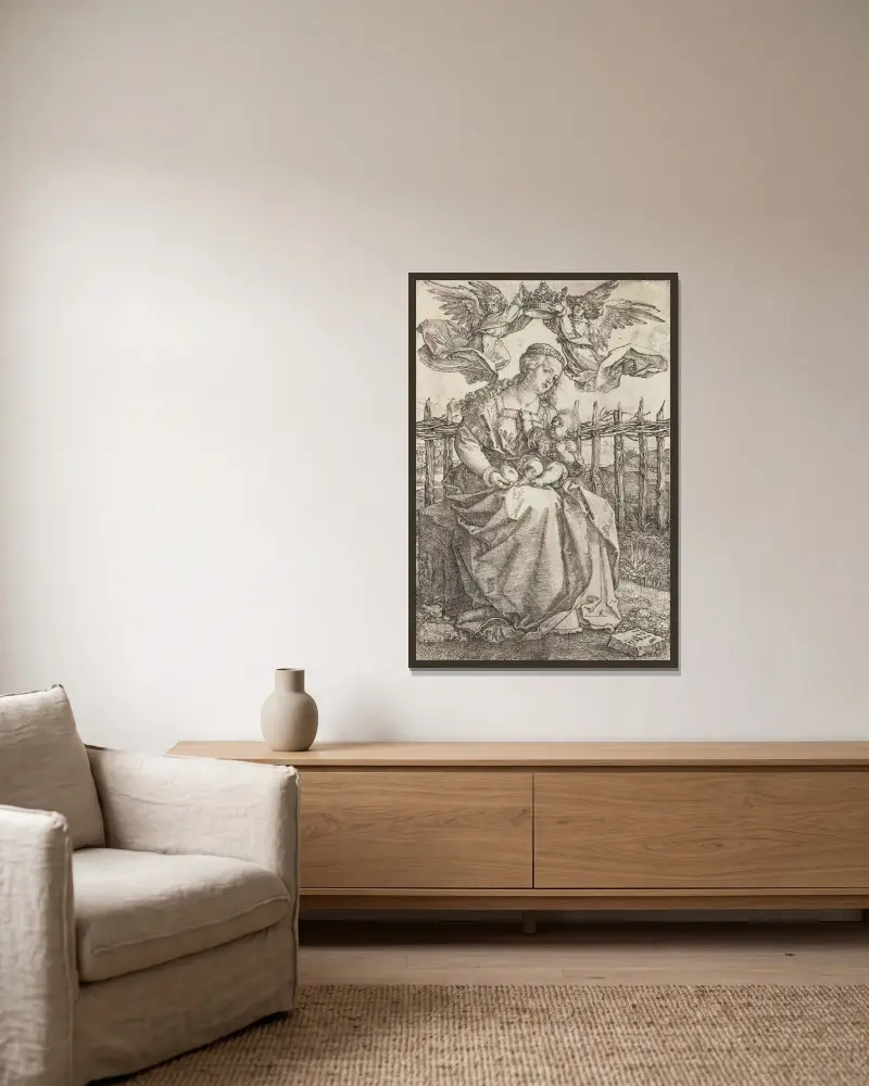 Koronacja Marii przez dwa anioły, Albrecht Dürer w ramie na ścianie