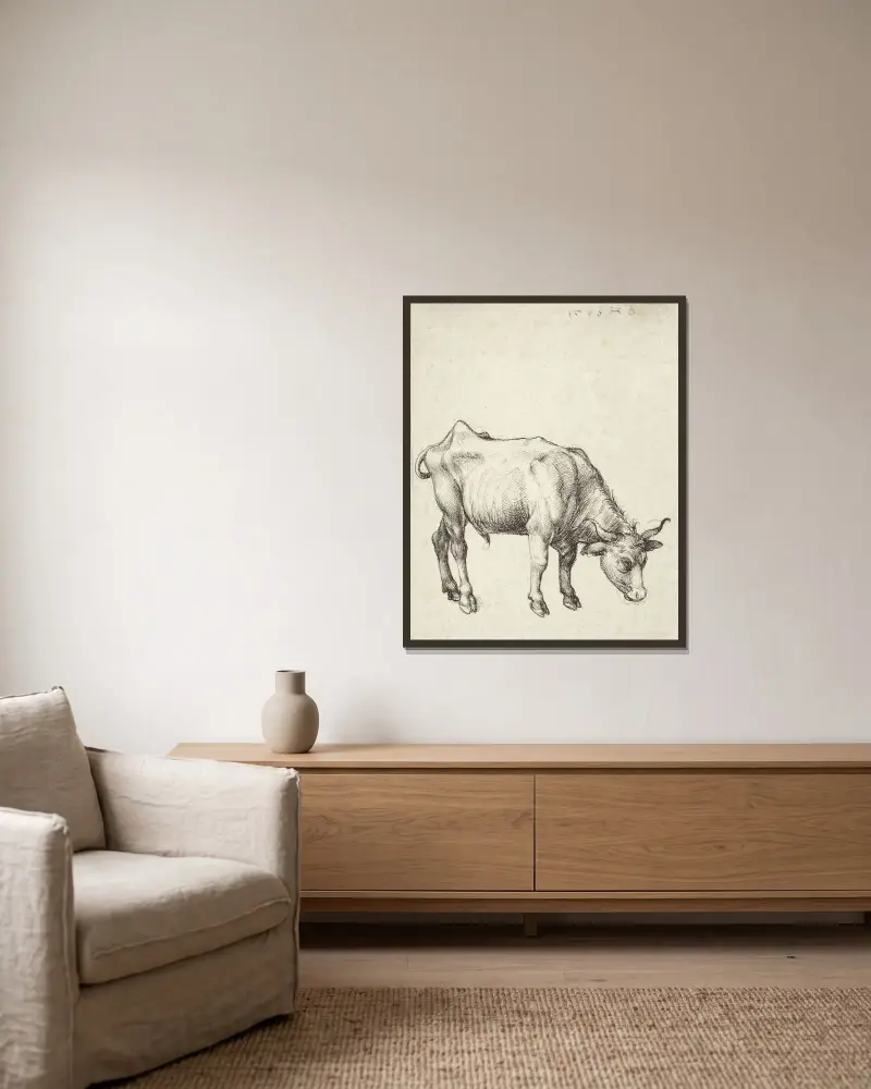 Young Bull av Albrecht Dürer inramad på en vägg