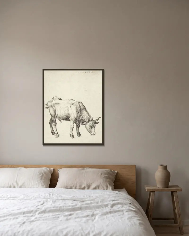 Young Bull av Albrecht Dürer inramad på en vägg