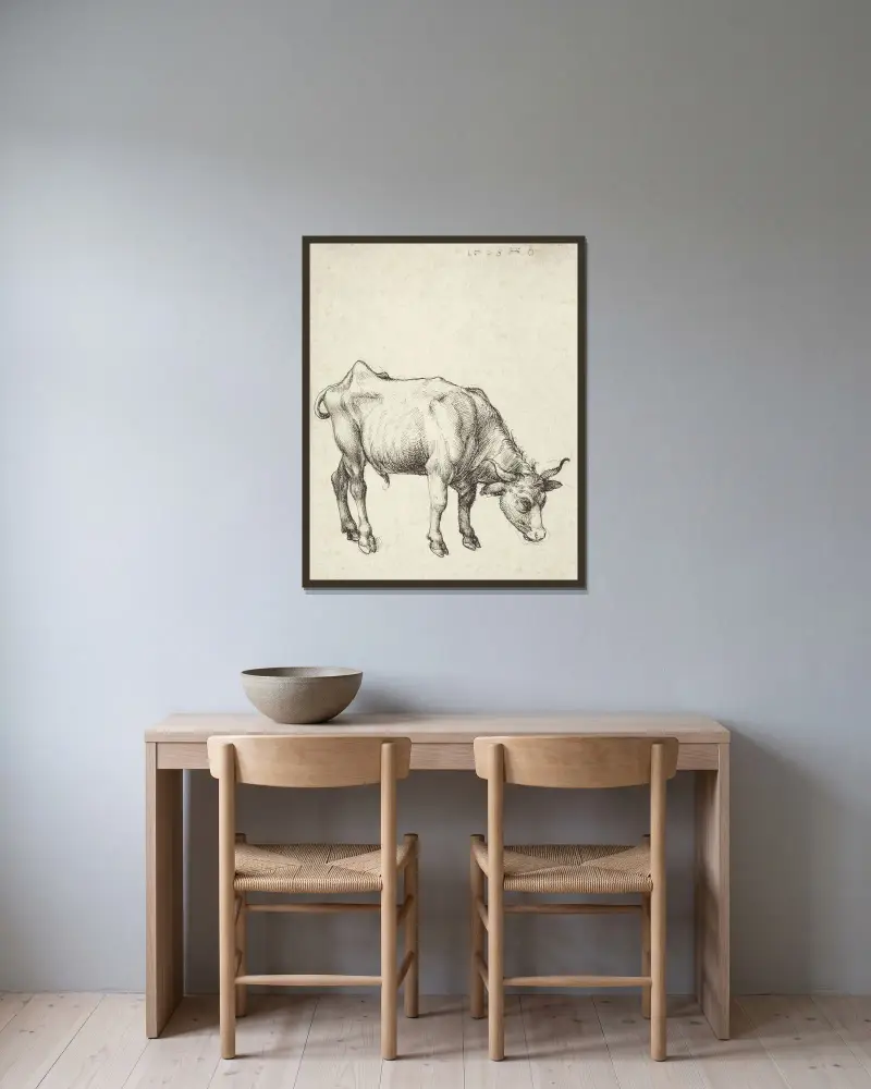 Young Bull av Albrecht Dürer inramad på en vägg