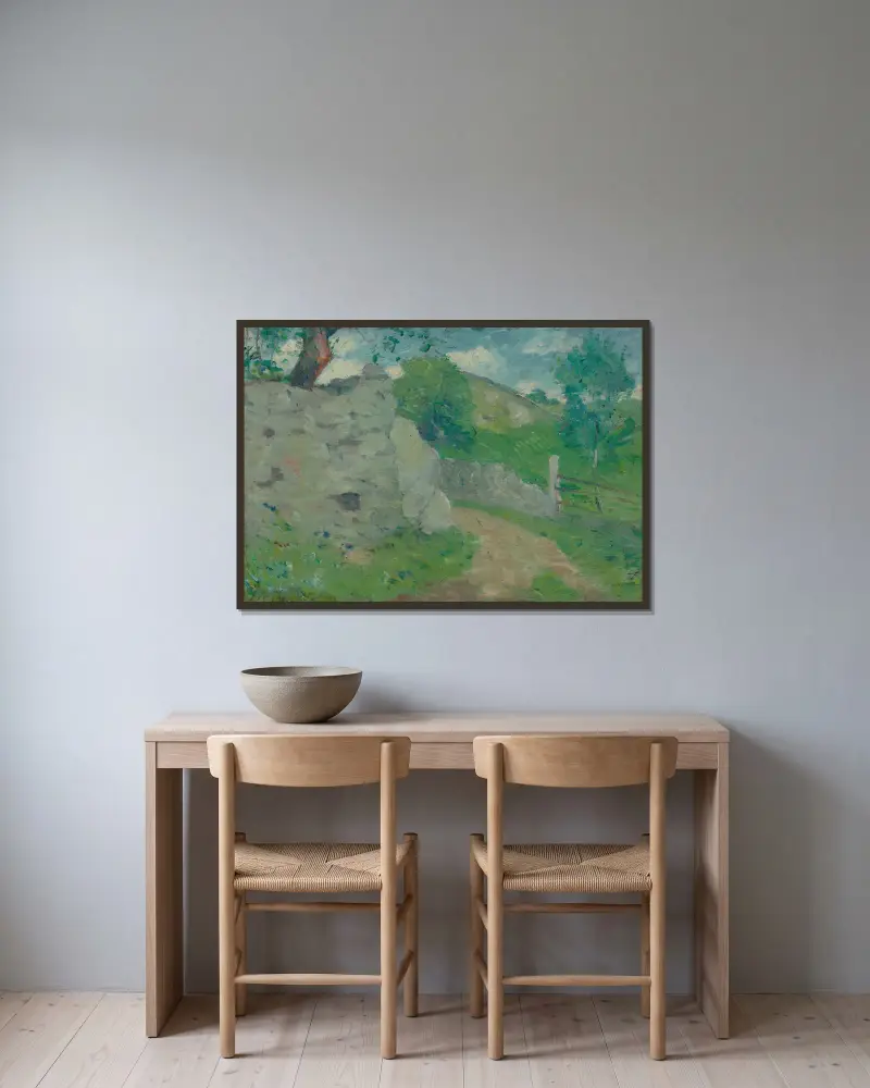 Eine französische Landstraße von Julian Alden Weir gerahmt an einer Wand