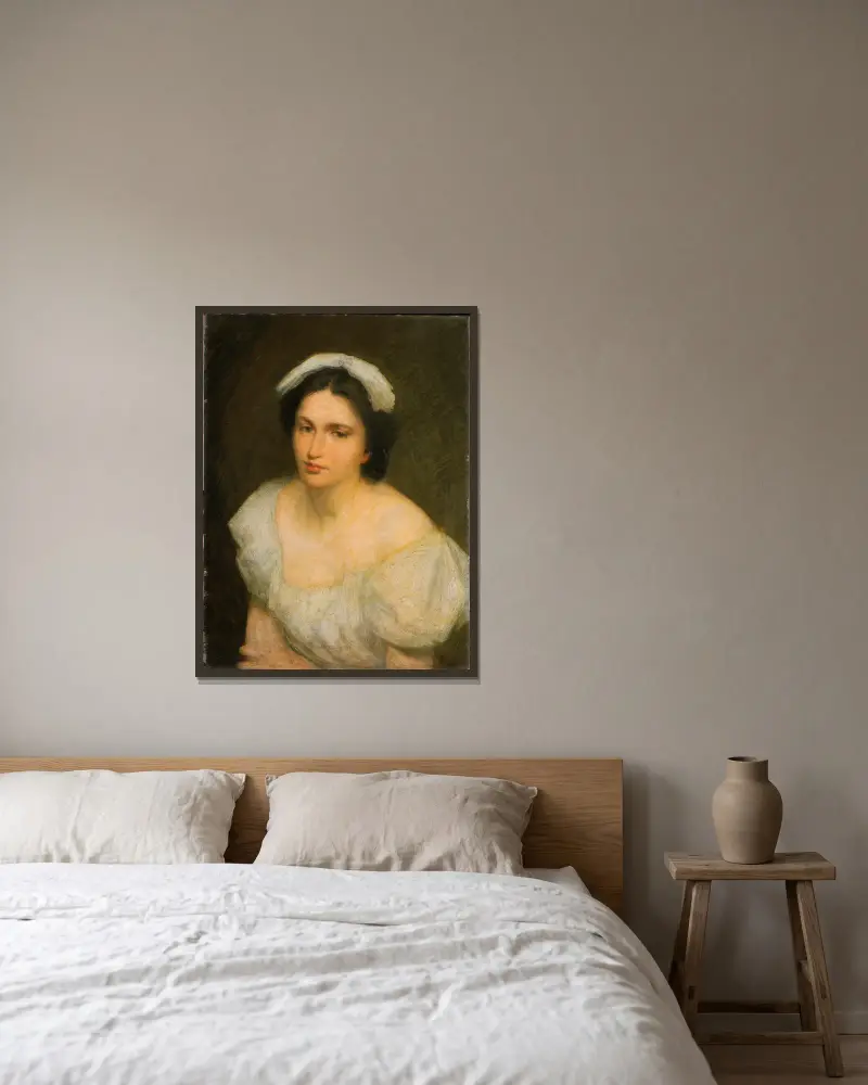En flicka från Alsace av Julian Alden Weir inramad på en vägg