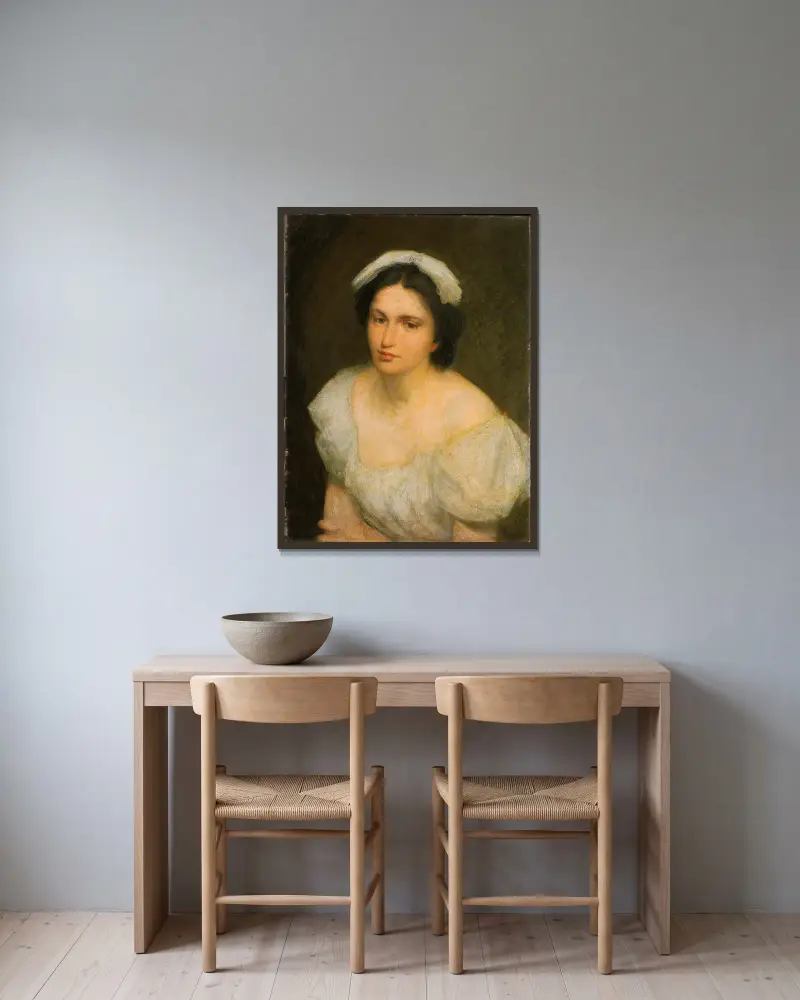 En flicka från Alsace av Julian Alden Weir inramad på en vägg