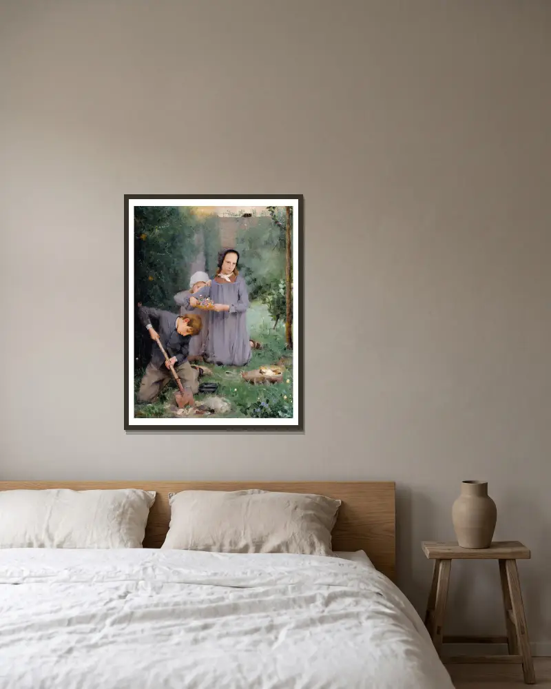 Kinder begraben einen Vogel von Julian Alden Weir gerahmt an einer Wand