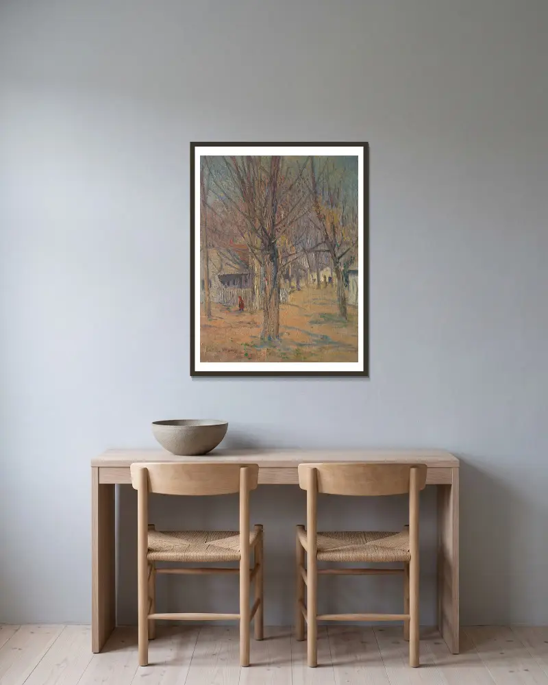 Dorf in Connecticut (Auf dem Weg zur Schule) von Julian Alden Weir gerahmt an einer Wand