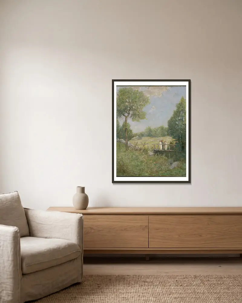 Die Fischergesellschaft von Julian Alden Weir gerahmt an einer Wand
