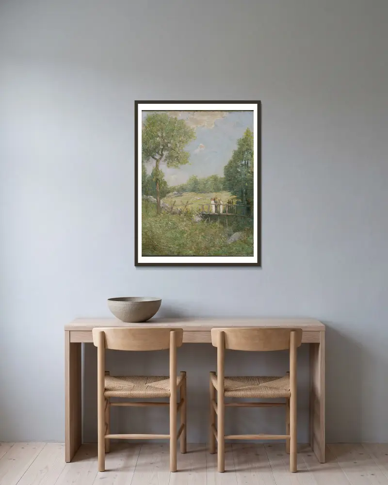 Die Fischergesellschaft von Julian Alden Weir gerahmt an einer Wand