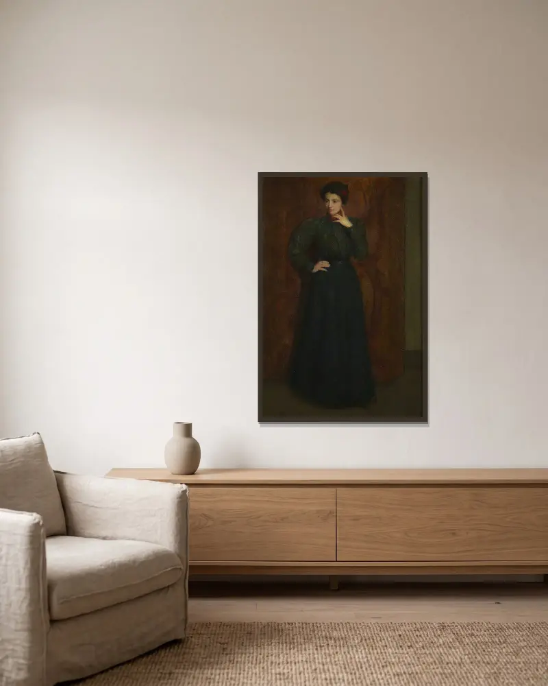 Das grüne Kleid von Julian Alden Weir gerahmt an einer Wand