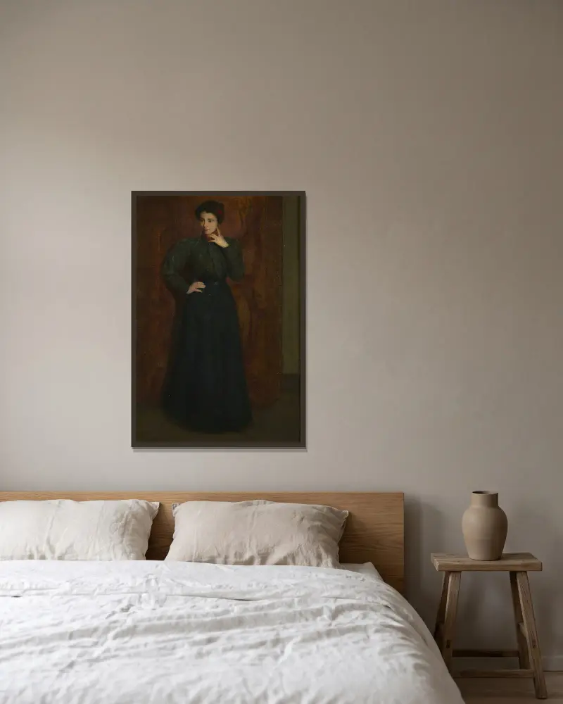 Das grüne Kleid von Julian Alden Weir gerahmt an einer Wand