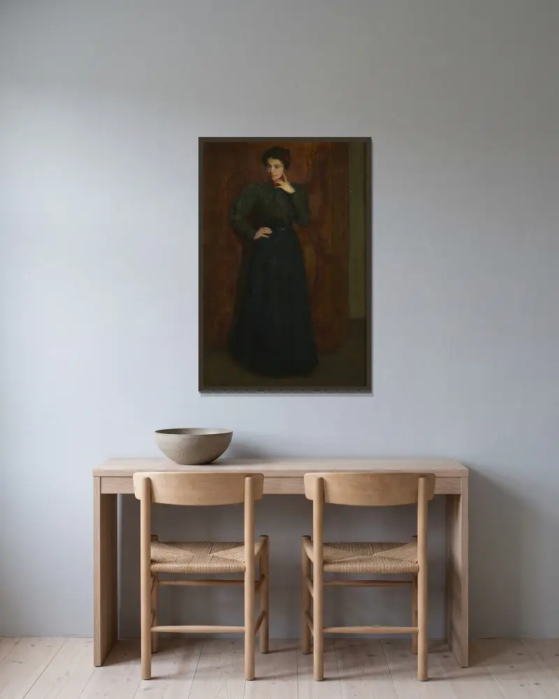 Das grüne Kleid von Julian Alden Weir gerahmt an einer Wand