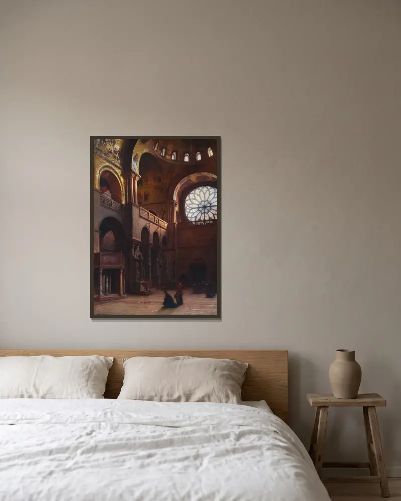 Interiör från Markuskyrkan i Venedig av Aleksander Gierymski inramad på en vägg