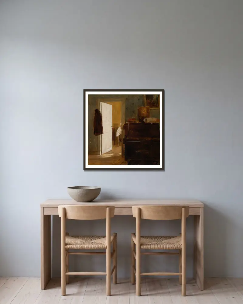 Interieur der Wohnung der Familie Gierymski in München von Aleksander Gierymski gerahmt an einer Wand