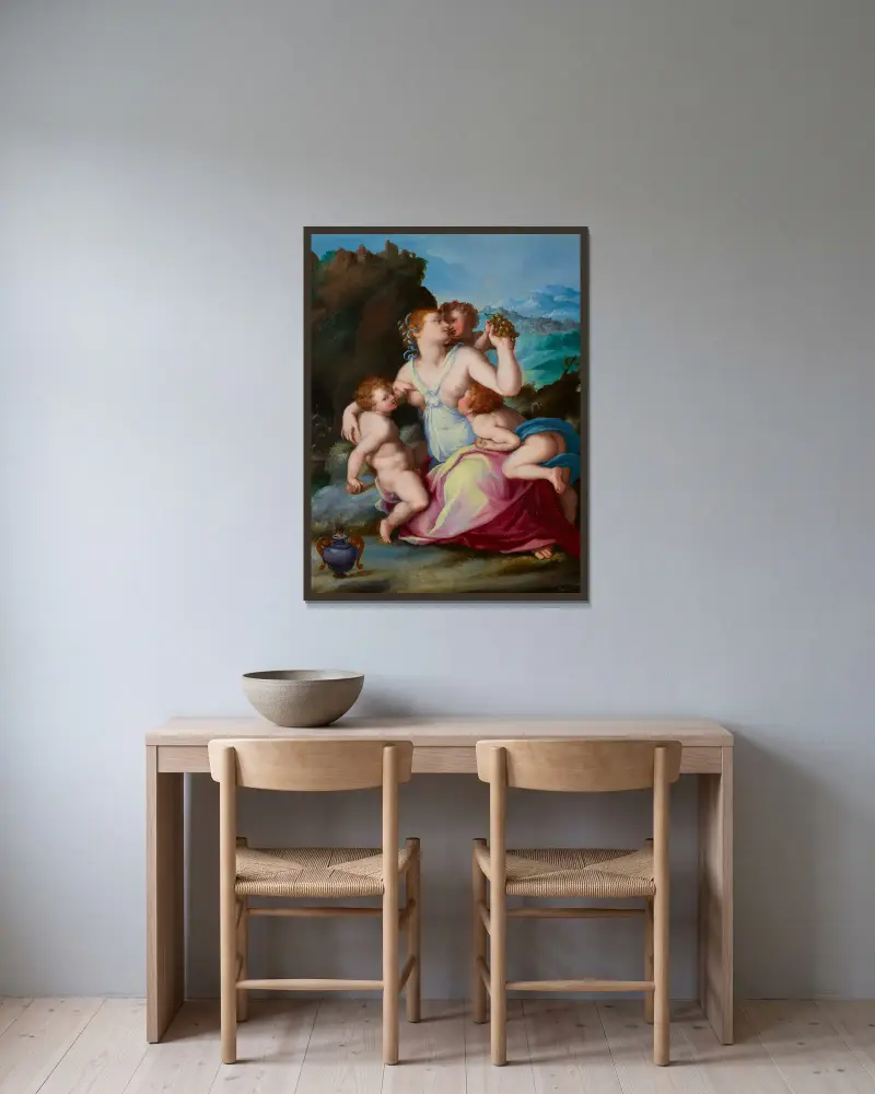 Charity av Alessandro Allori inramad på en vägg