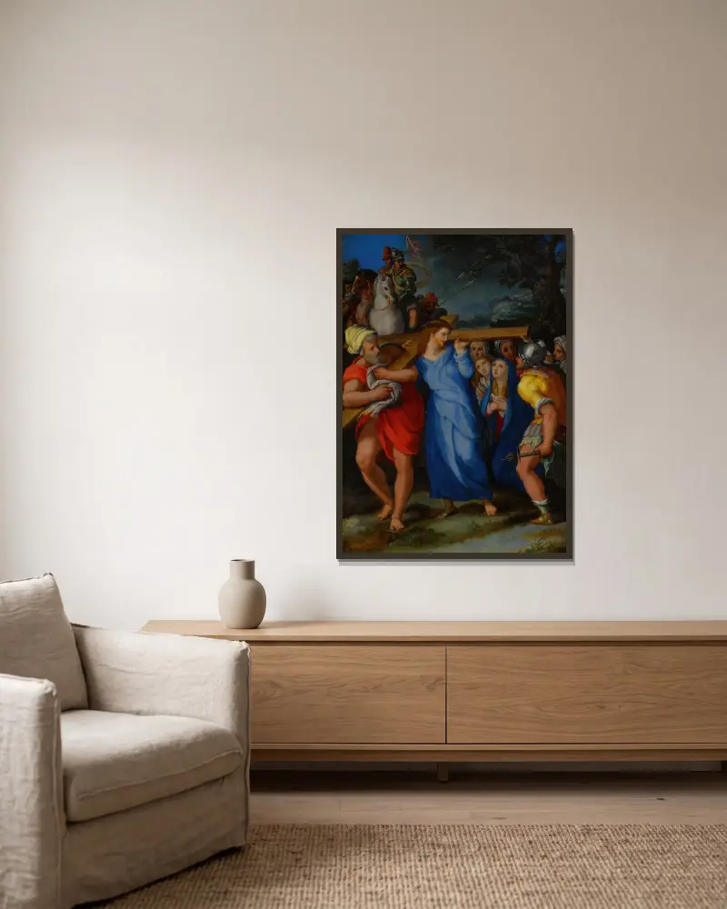Kristus bär korset av Alessandro Allori inramad på en vägg