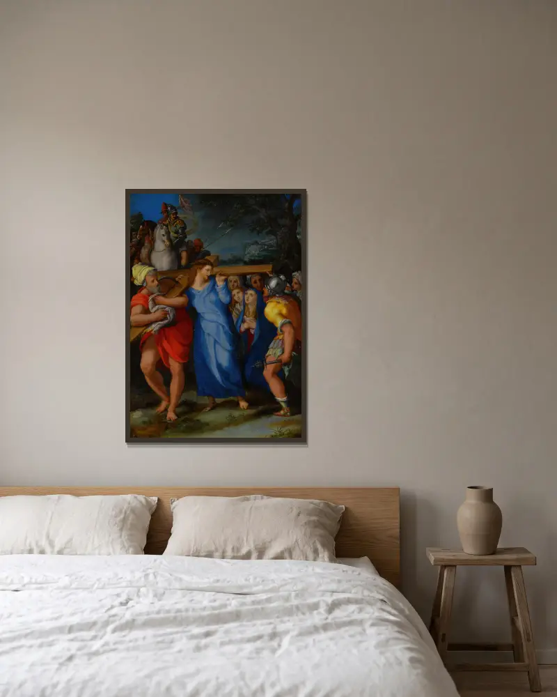 Kristus bär korset av Alessandro Allori inramad på en vägg