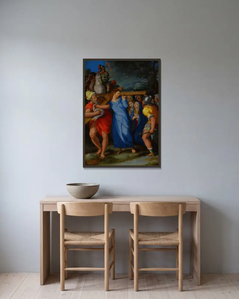 Kristus bär korset av Alessandro Allori inramad på en vägg