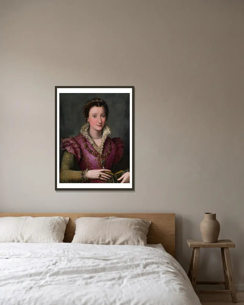 Porträtt av en dam – nr 1 av Alessandro Allori inramad på en vägg