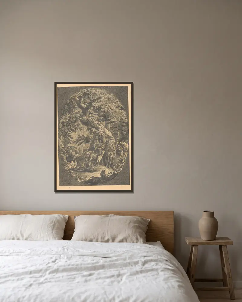 Jäger mit seinen Hunden und ihrer Beute von Alexander Anderson gerahmt an einer Wand