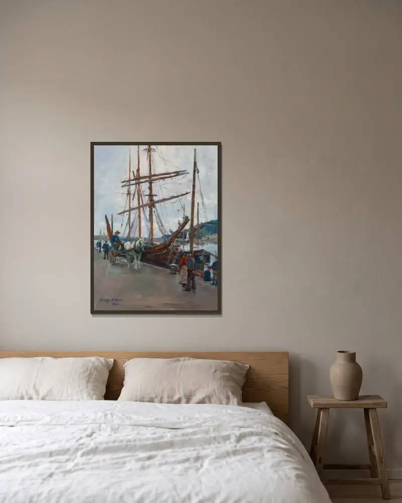The harbour, Newlyn av Stanhope Alexander Forbes inramad på en vägg