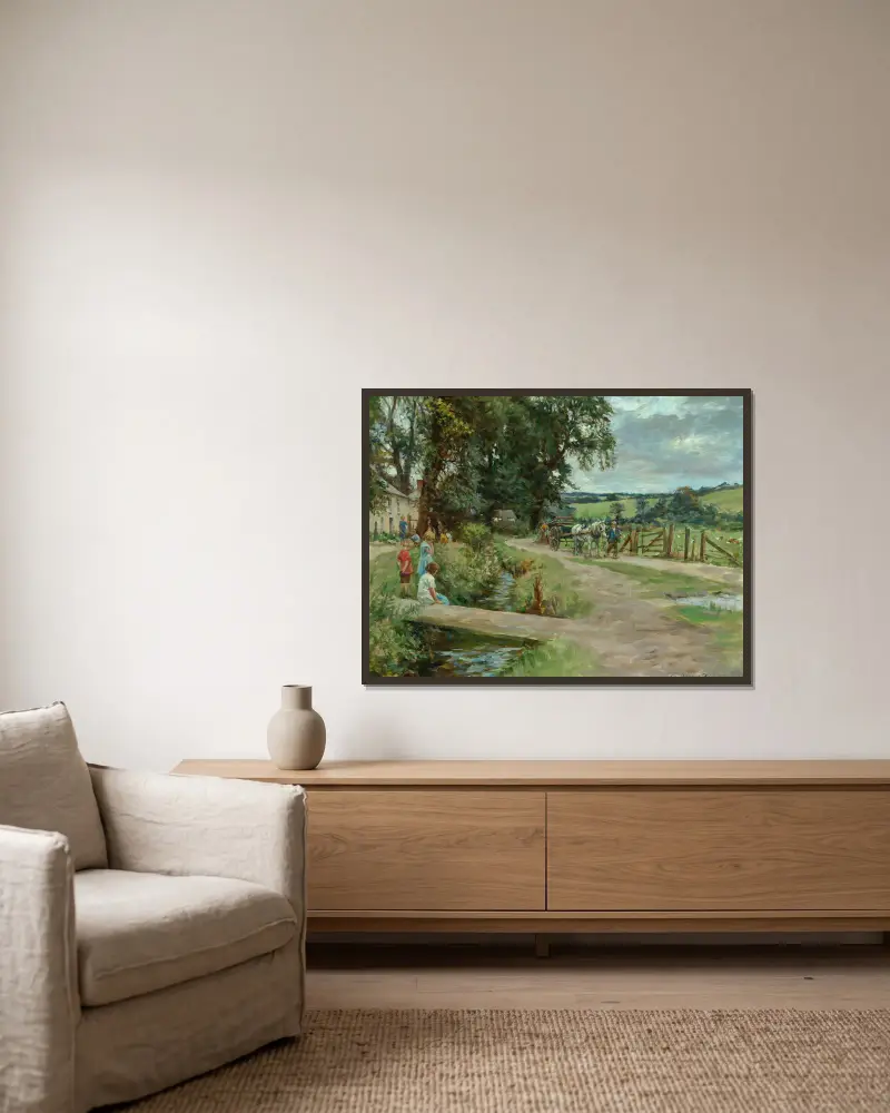 Das Dorfbächlein von Stanhope Alexander Forbes gerahmt an einer Wand
