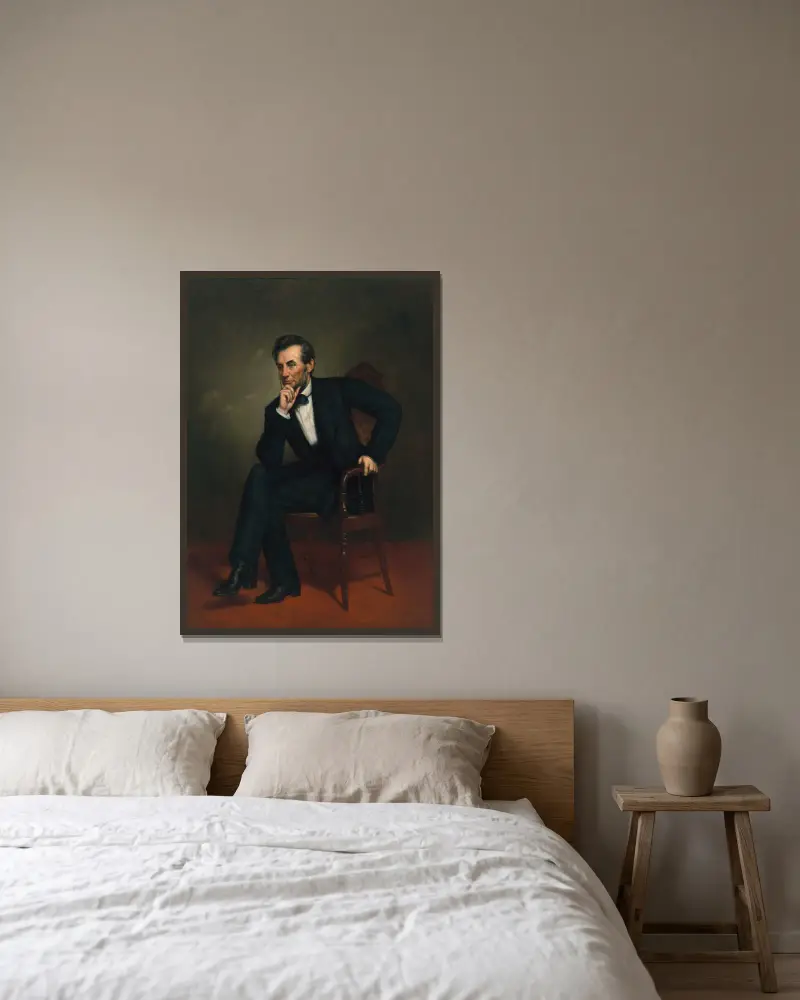 Abraham Lincoln av George Peter Alexander Healy inramad på en vägg
