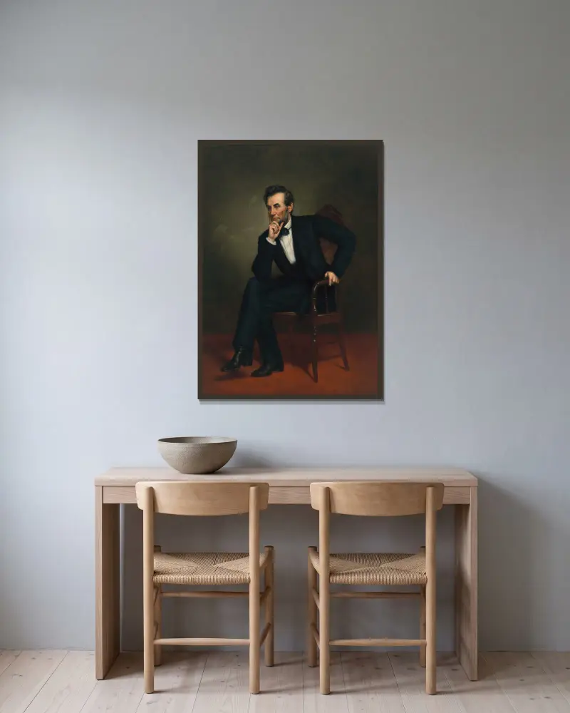 Abraham Lincoln av George Peter Alexander Healy inramad på en vägg