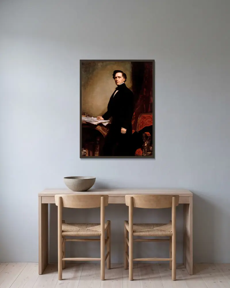 Franklin Pierce, 1858 av George Peter Alexander Healy inramad på en vägg