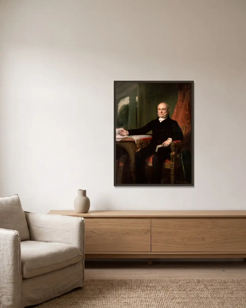 John Quincy Adams av George Peter Alexander Healy inramad på en vägg
