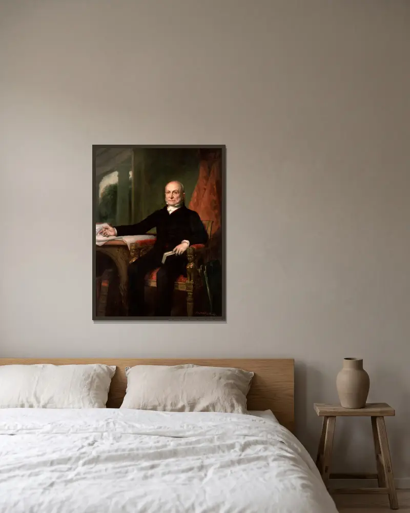 John Quincy Adams av George Peter Alexander Healy inramad på en vägg
