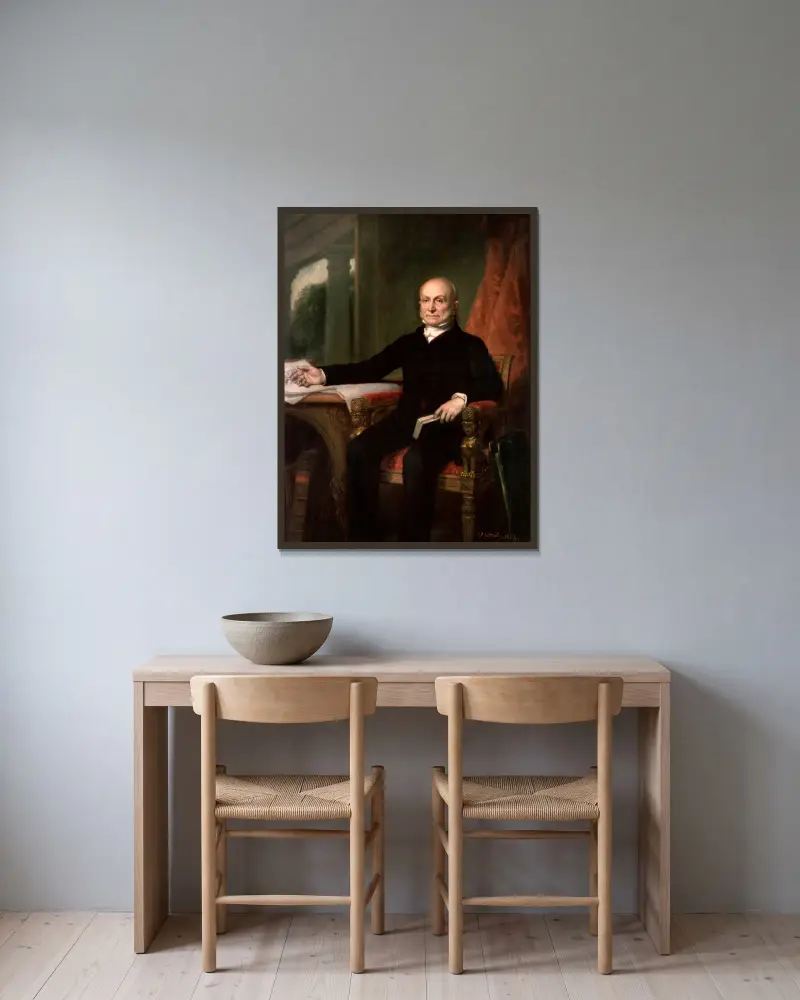 John Quincy Adams av George Peter Alexander Healy inramad på en vägg
