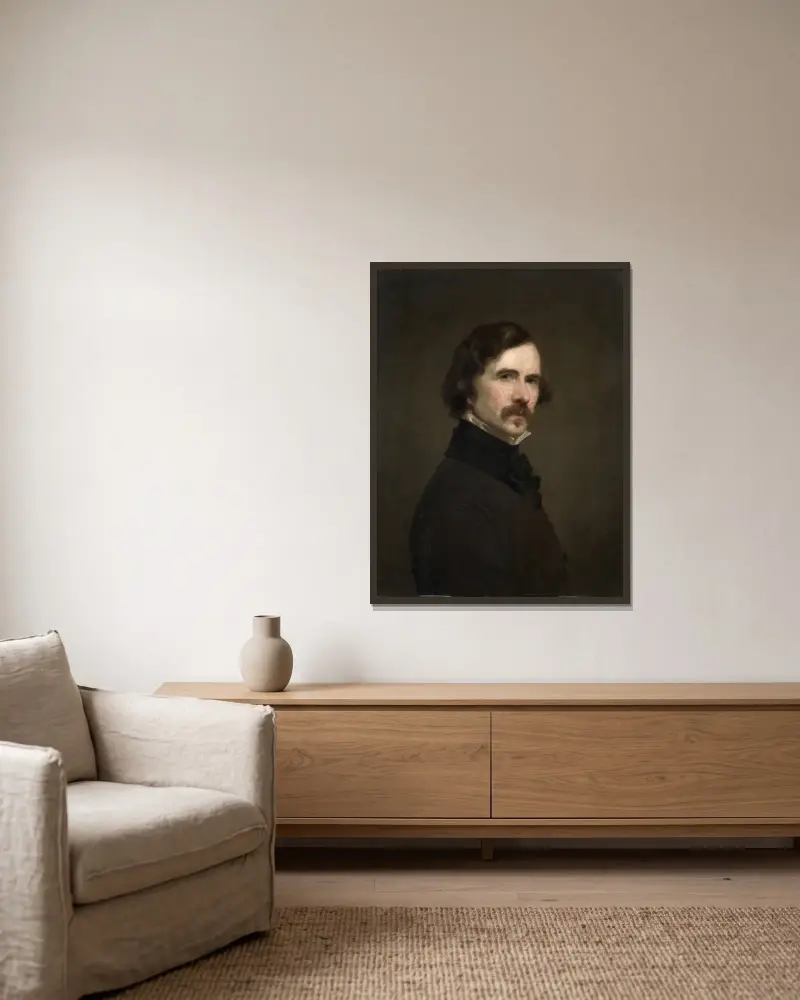 Selbstporträt von George Peter Alexander Healy gerahmt an einer Wand