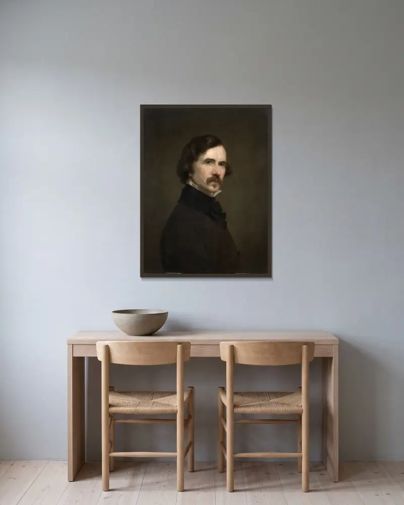 Selbstporträt von George Peter Alexander Healy gerahmt an einer Wand