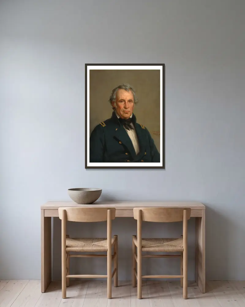 Zachary Taylor av George Peter Alexander Healy inramad på en vägg