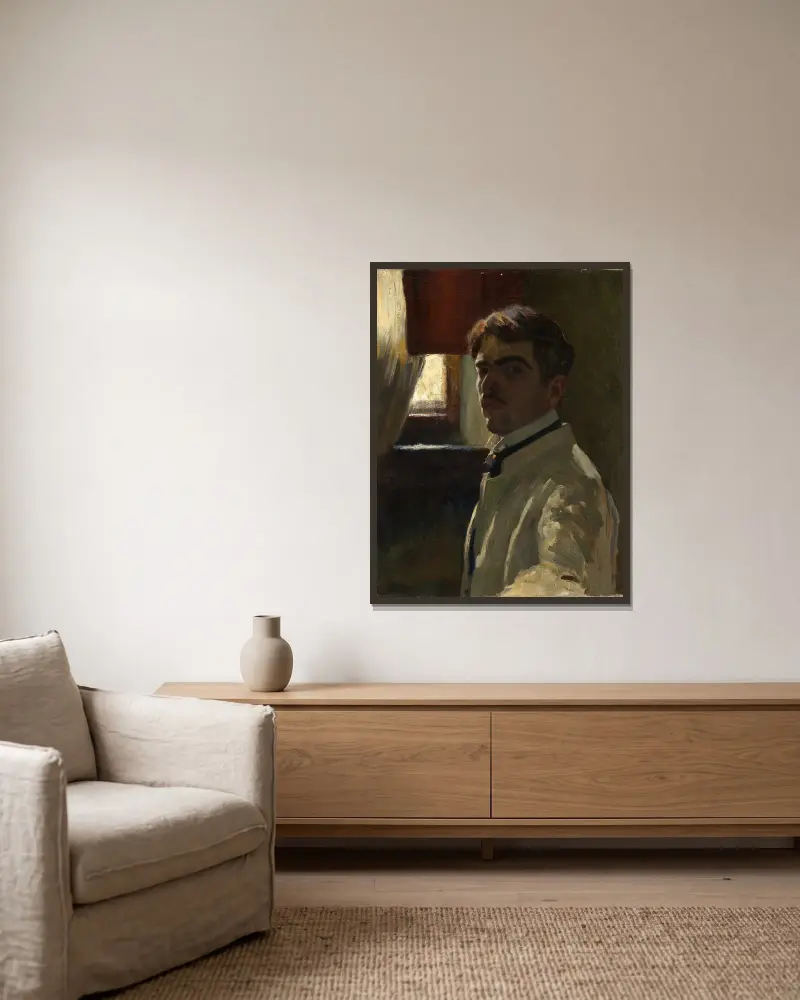 Self-portrait – nr 1 av Alexander Kanoldt inramad på en vägg