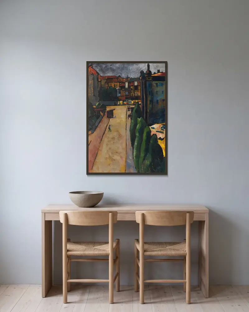 Straßenbild I av Alexander Kanoldt inramad på en vägg