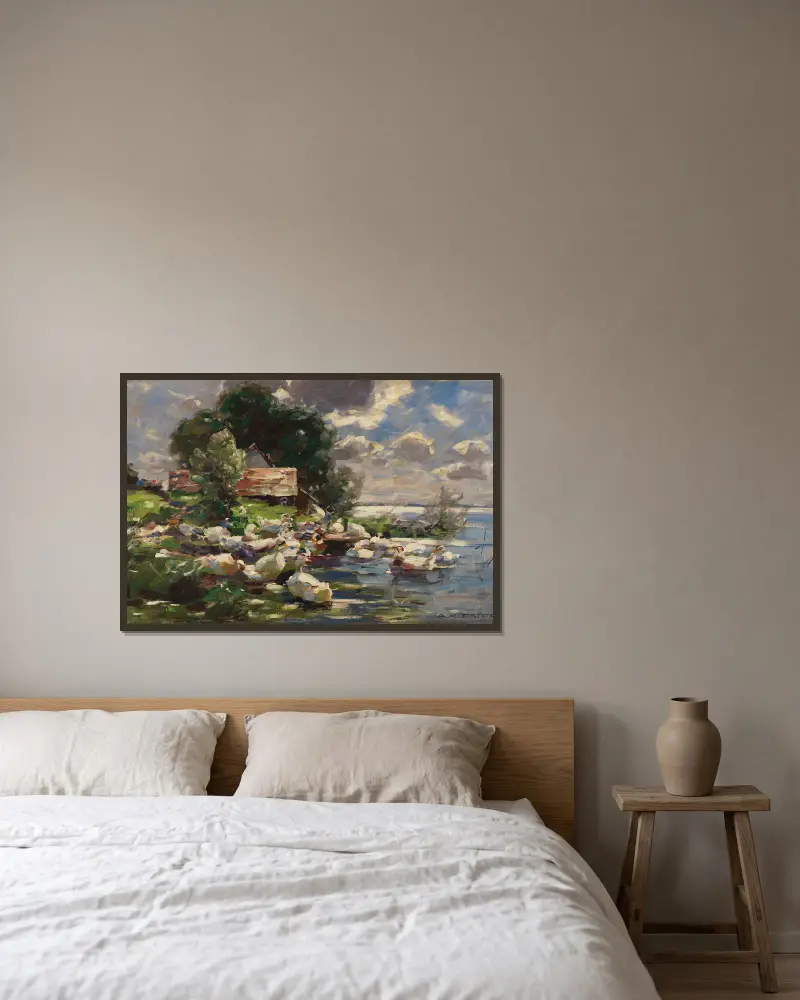 Kaczki nad jeziorem, Alexander Koester w ramie na ścianie