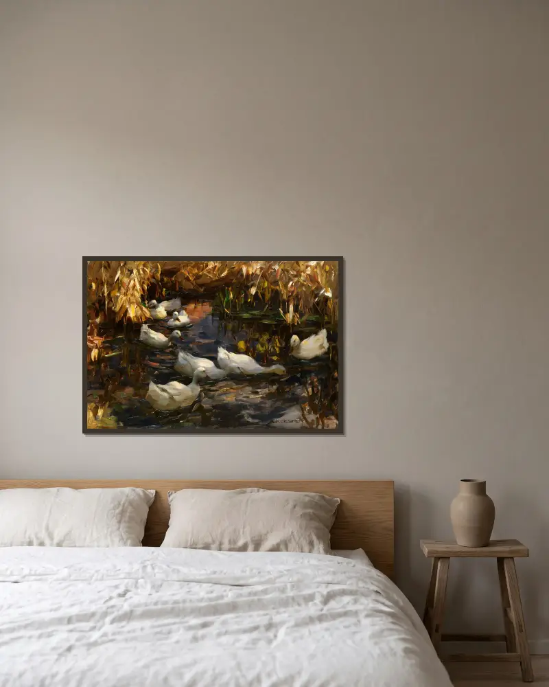 Enten am Teichufer av Alexander Koester inramad på en vägg