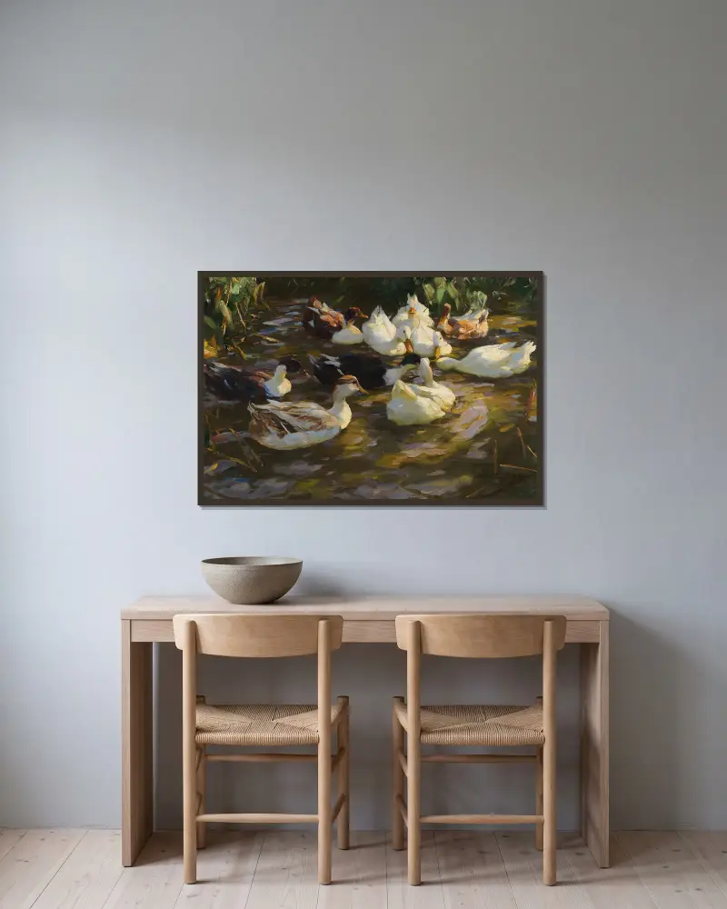 Kaczki w stawie (Kaczki przy strumieniu), Alexander Koester w ramie na ścianie