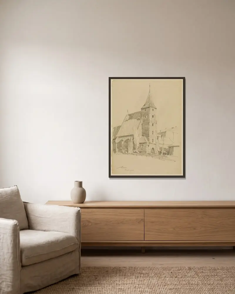 Heliga korsets kyrka i Kraków av Alexander Mann inramad på en vägg