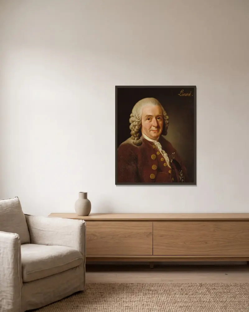 Carl von Linné, 1707–1778, botanist, professor av Alexander Roslin inramad på en vägg