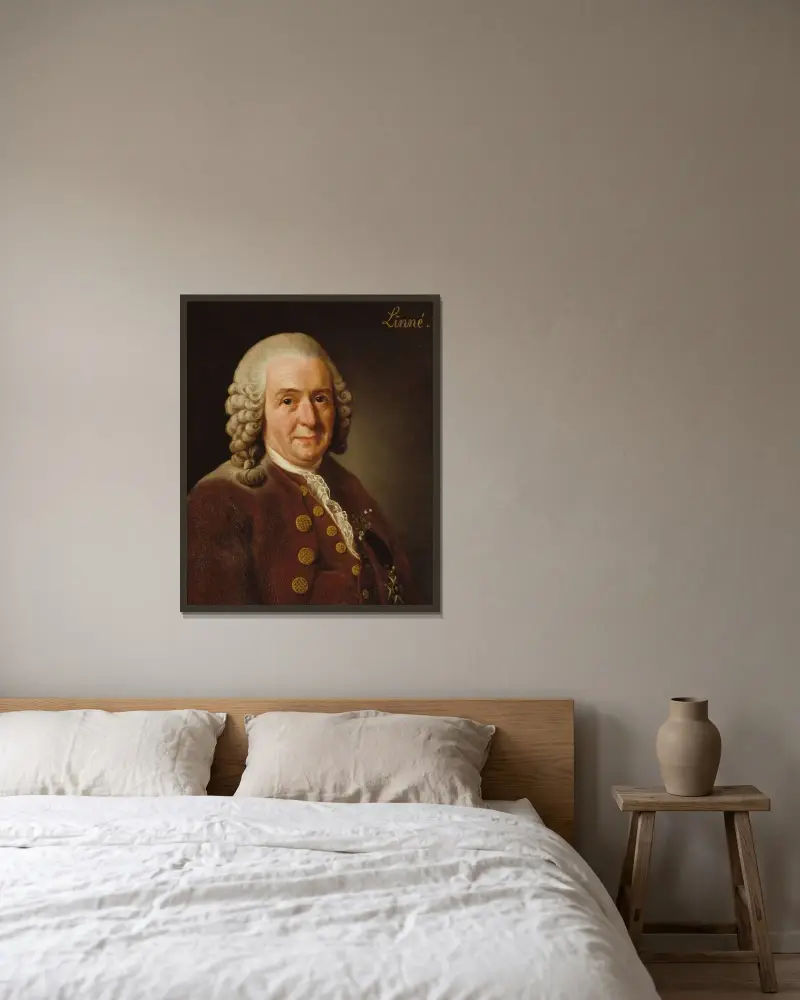 Carl von Linné, 1707–1778, botanist, professor av Alexander Roslin inramad på en vägg