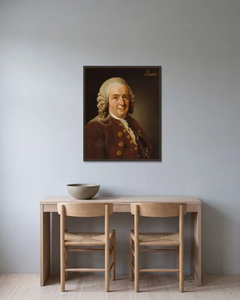 Carl von Linné, 1707–1778, botanist, professor av Alexander Roslin inramad på en vägg