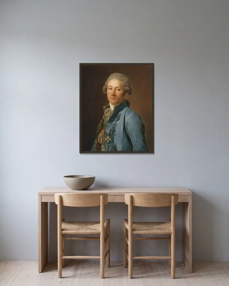 Christoffer Bogislaus Zibet av Alexander Roslin inramad på en vägg