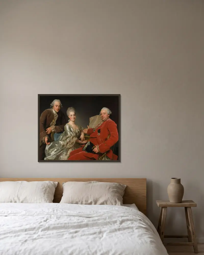 John Jennings Esq. mit seinem Bruder und seiner Schwägerin von Alexander Roslin gerahmt an einer Wand