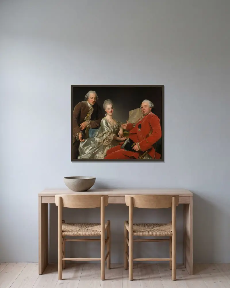 John Jennings Esq. mit seinem Bruder und seiner Schwägerin von Alexander Roslin gerahmt an einer Wand